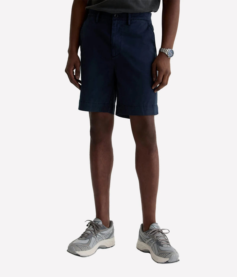 AG Jeans Archie Short in Sulfur Modern Navy – Front View on Model Tailored Stretch Twill Shorts