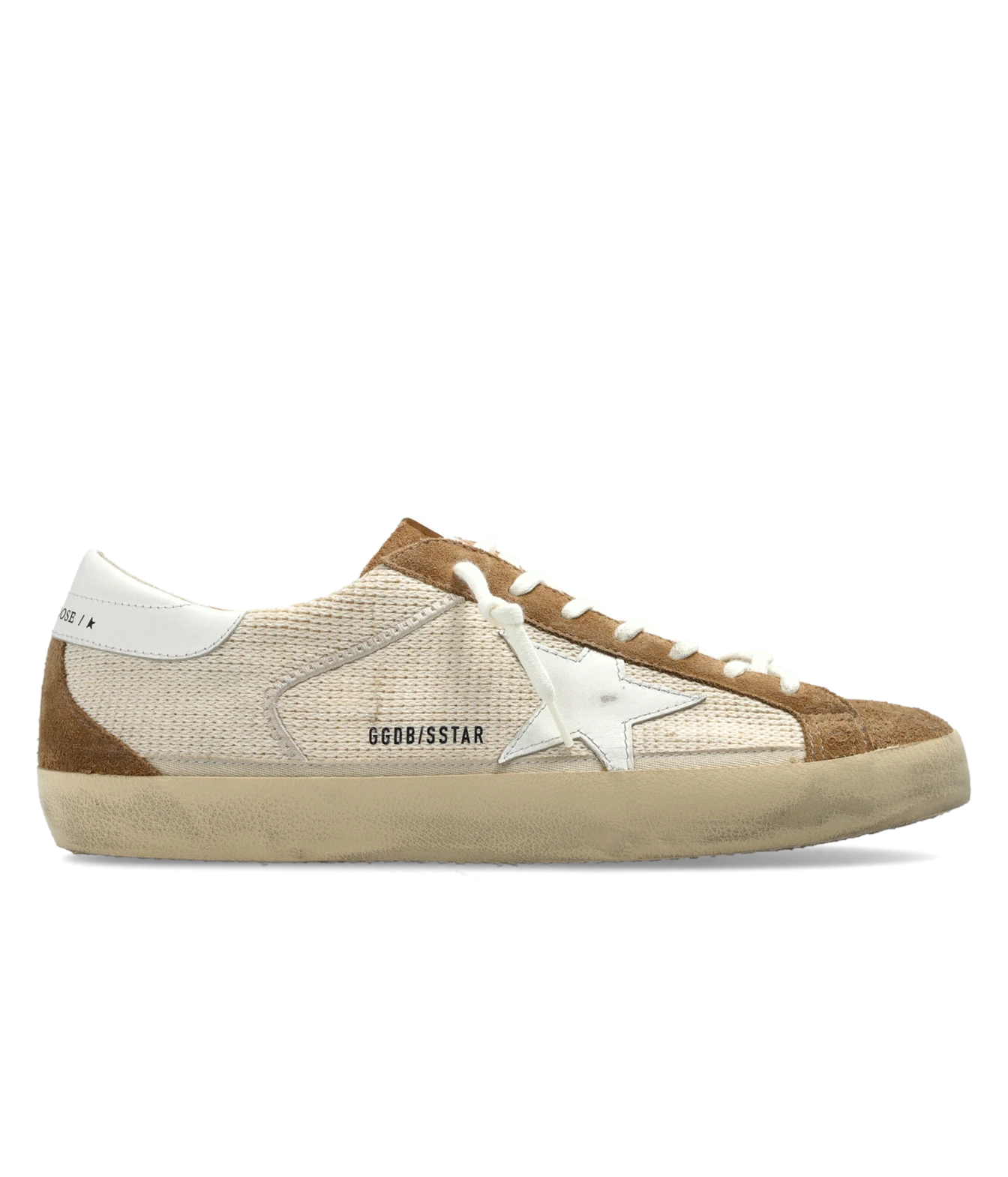 Golden Goose Super Star Sneaker in Cream, White & Brown - Side Shot