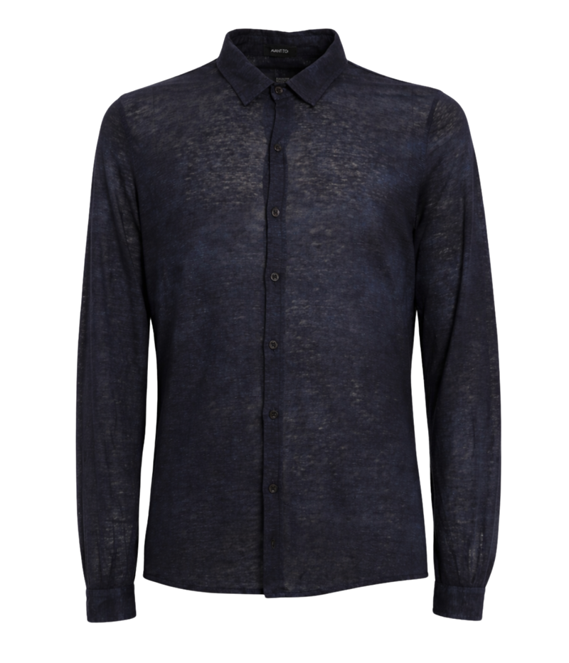 Hand Painted Linen Jersey Long Sleeve in Blue Navy