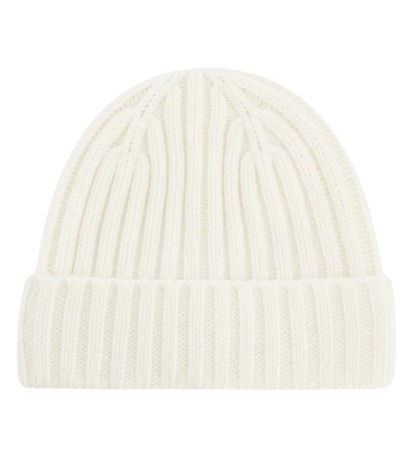 Cashmere Knitted Beanie in Off White