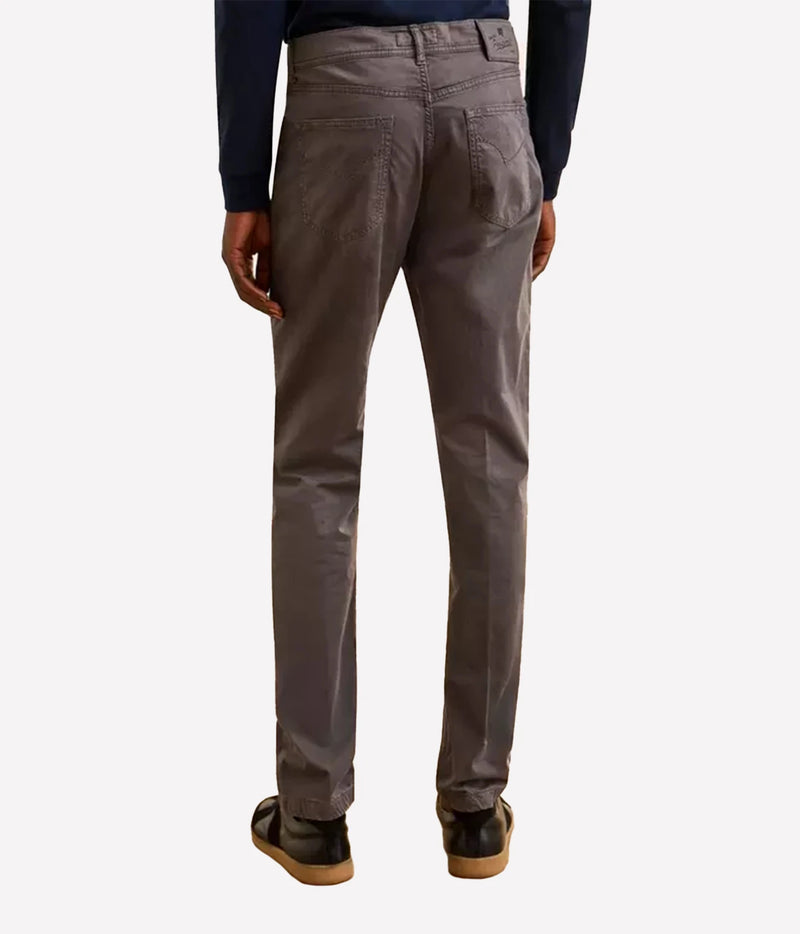 Man wearing Marco Pescarolo Neranom Cotton Five-Pocket Trouser in Grey, back view