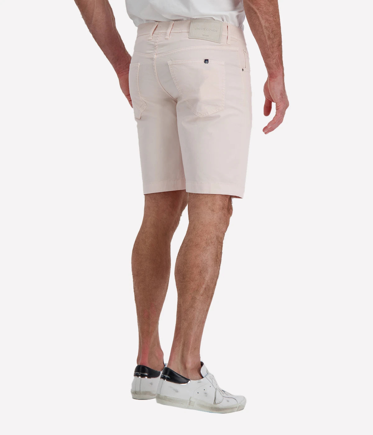 Jacob Cohën Nicolas Bermuda 5 PKT Slim Fit in L73 Pink Leather Patch – Closeup Back View Tailored Bermuda Shorts