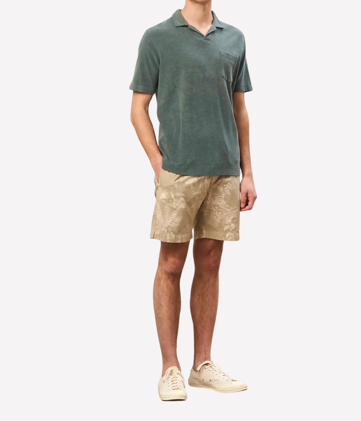 Men Knitted Bouclette Polo in Army