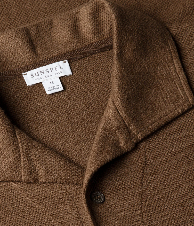 Linen Pique Polo Shirt In Dark Walnut