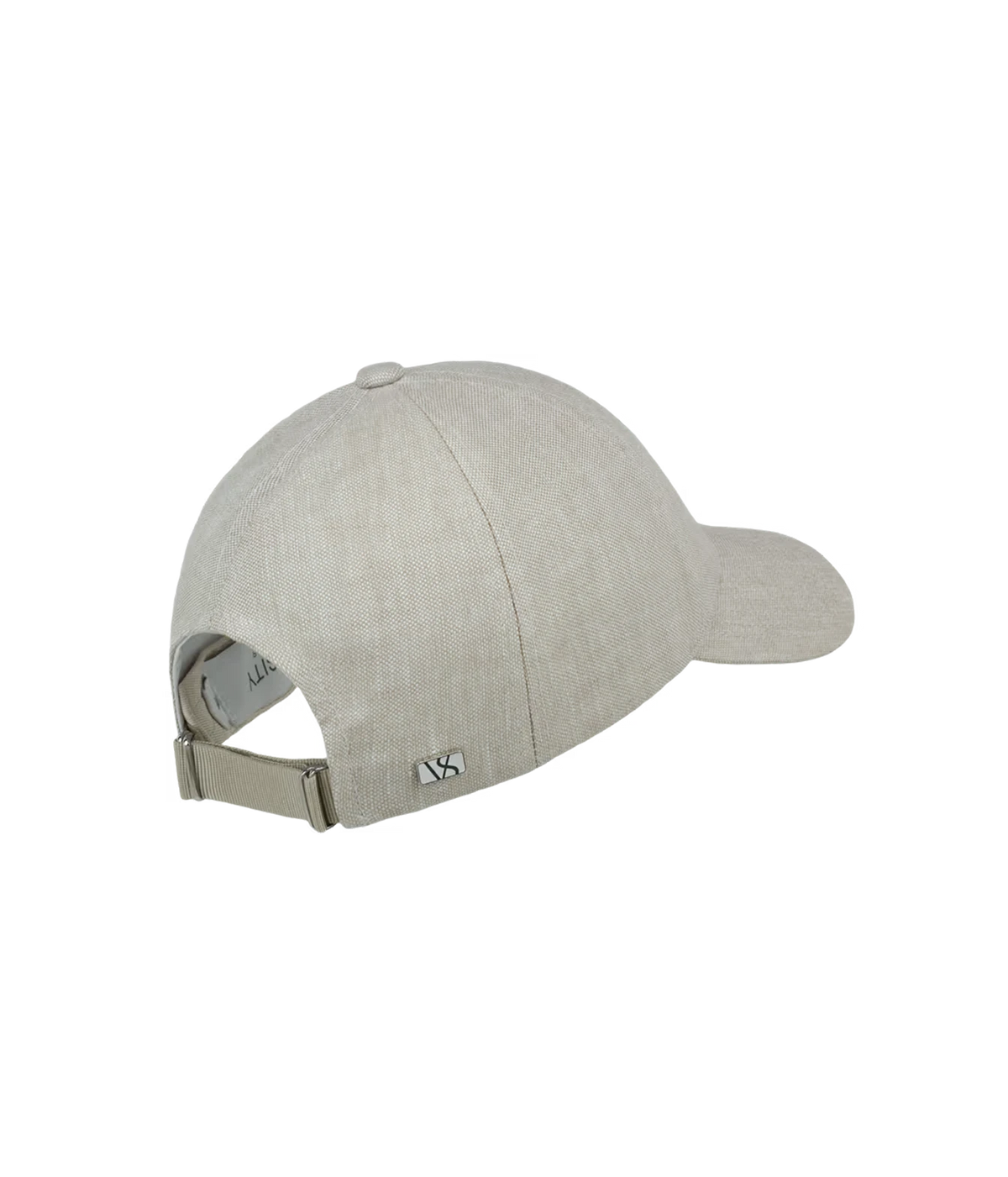 Back view of Varsity Headwear Linen Legacy Structured Cap in Hampton Beige showing the adjustable nylon strap