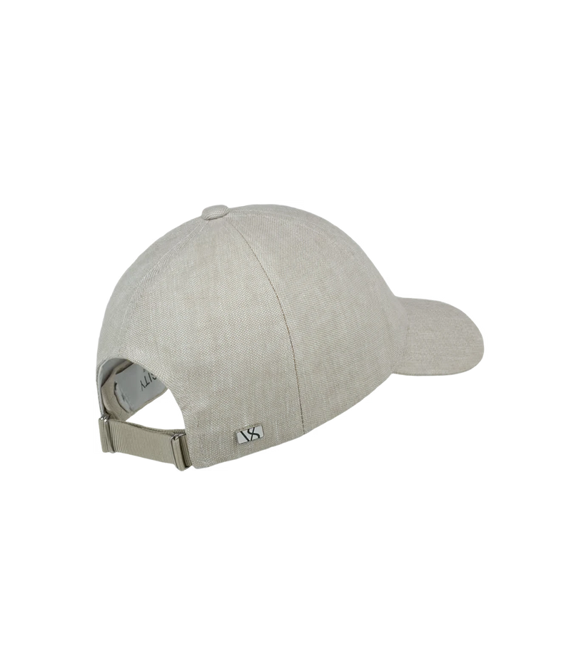 Back view of Varsity Headwear Linen Legacy Structured Cap in Hampton Beige showing the adjustable nylon strap