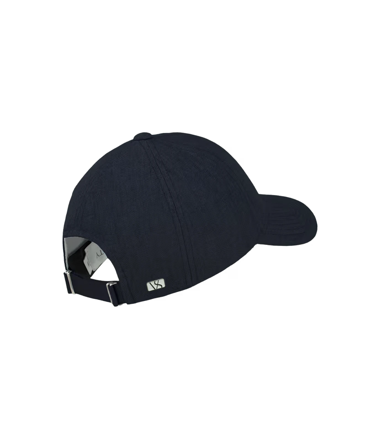 Back view of Varsity Headwear Linen Legacy Structured Cap in Deep Sea Navy showing the adjustable nylon strap
