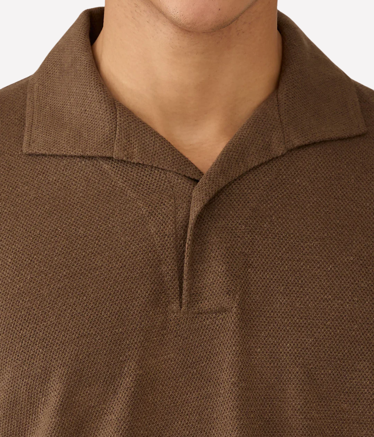 Linen Pique Polo Shirt In Dark Walnut