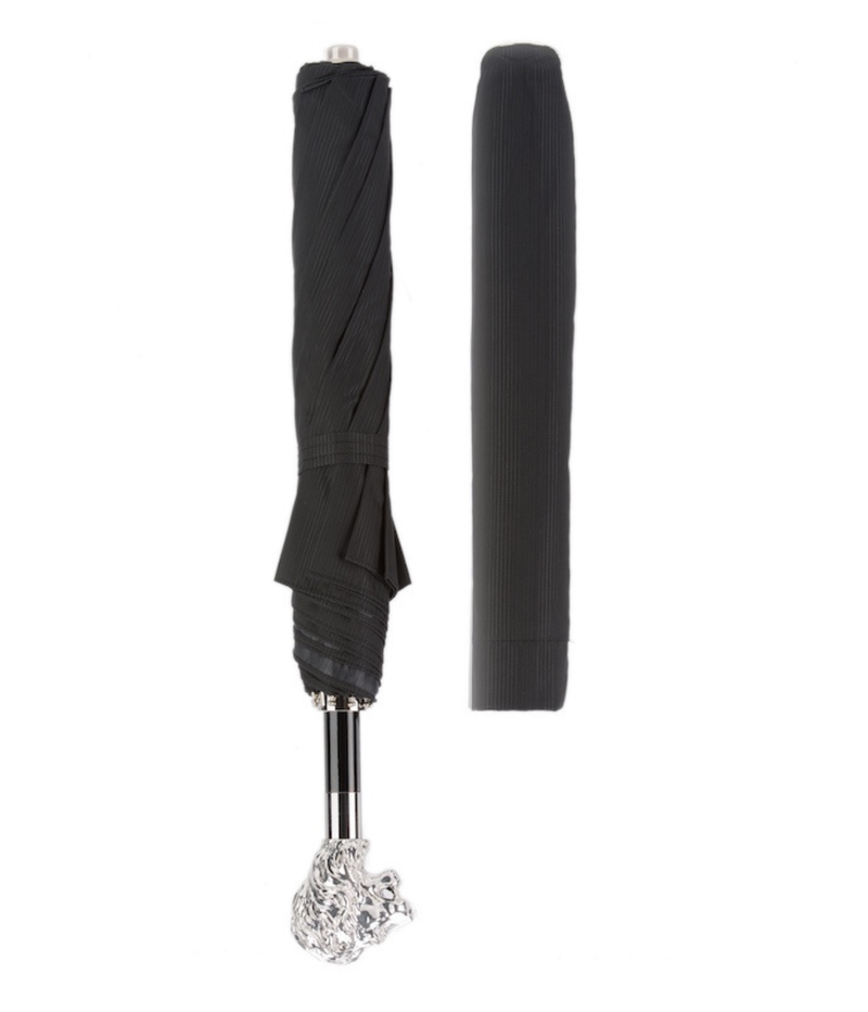 Pasotti Silver Lion Folding Umbrella - Full Shot with sleeve