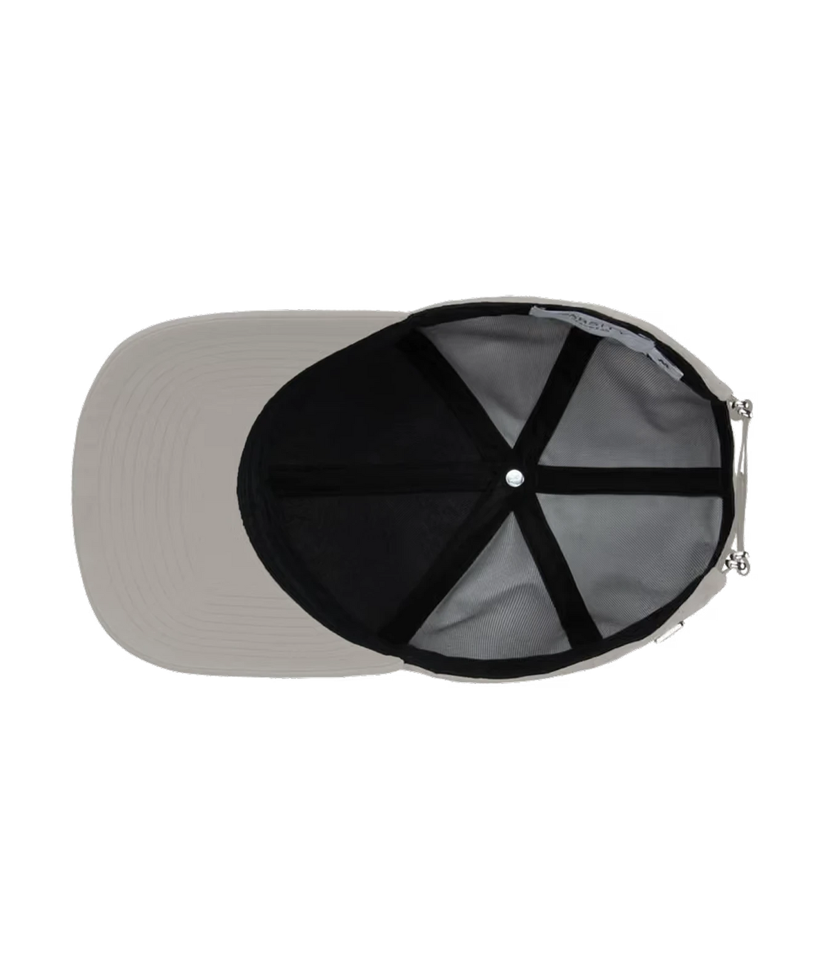 Inside view of Varsity Headwear Active Tech Legacy Structured Cap in Beige showing the taped seams, lining and underside of the brim
