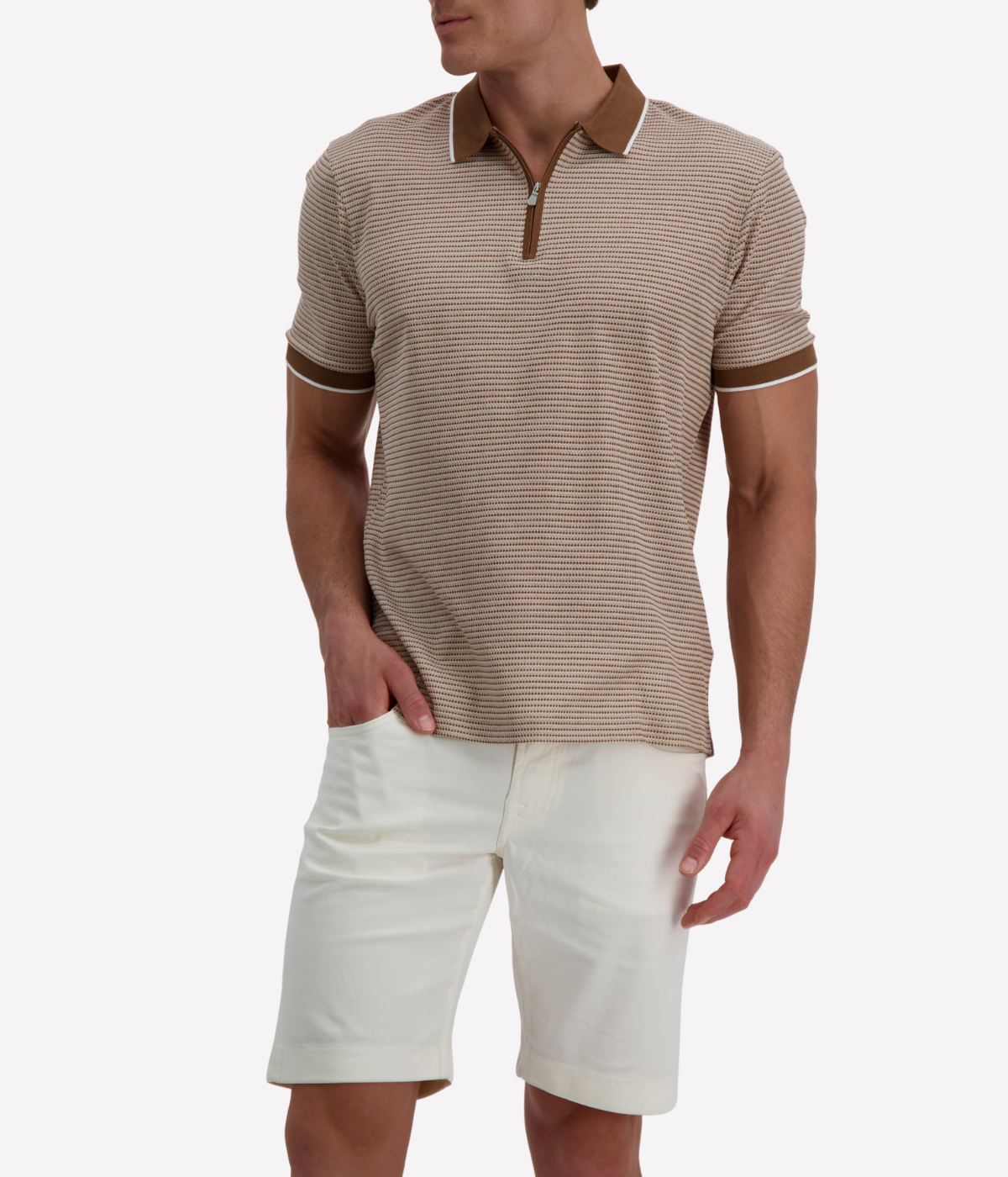 Short Sleeve Tennis Zip Polo in Honeycomb