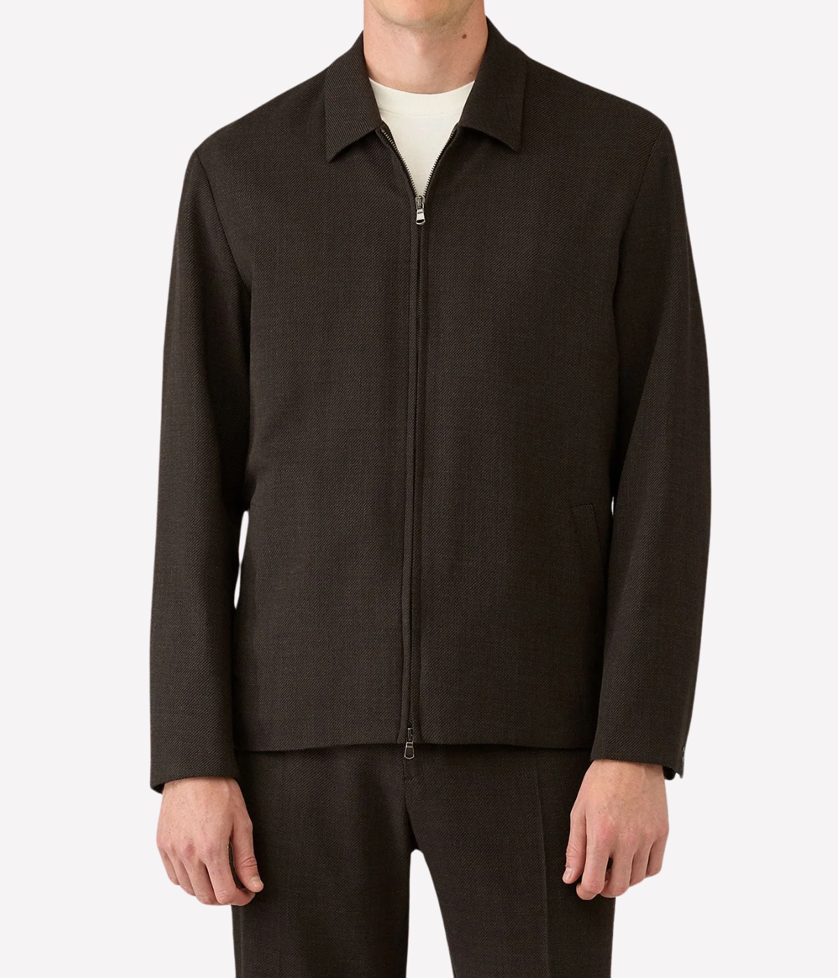 Textured Wool Harrington In Truffle