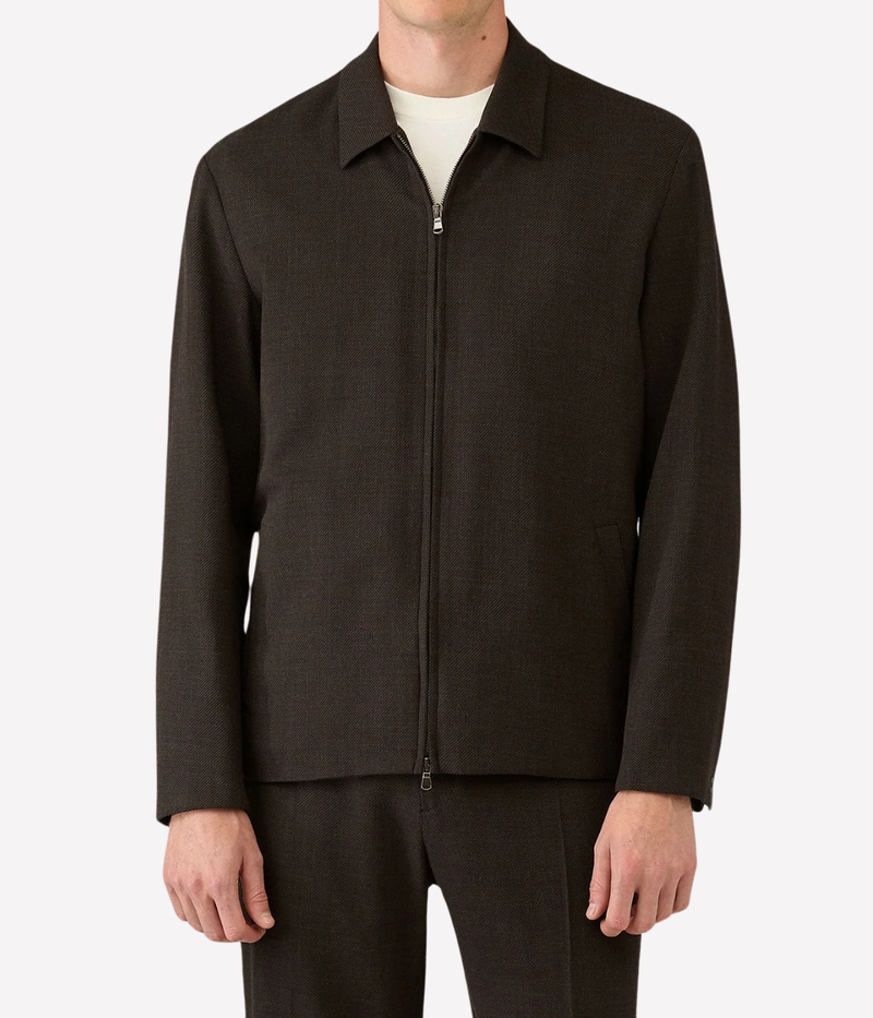 Textured Wool Harrington In Truffle