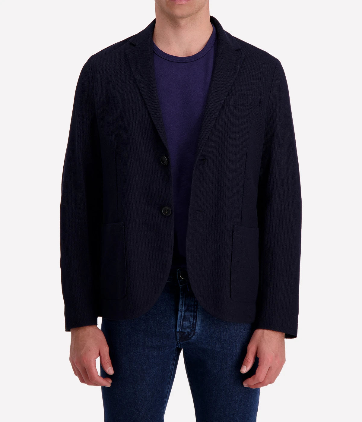 Harris Wharf Loro Piana cotton blazer in textured honeycomb knit with minimalist design and timeless details.