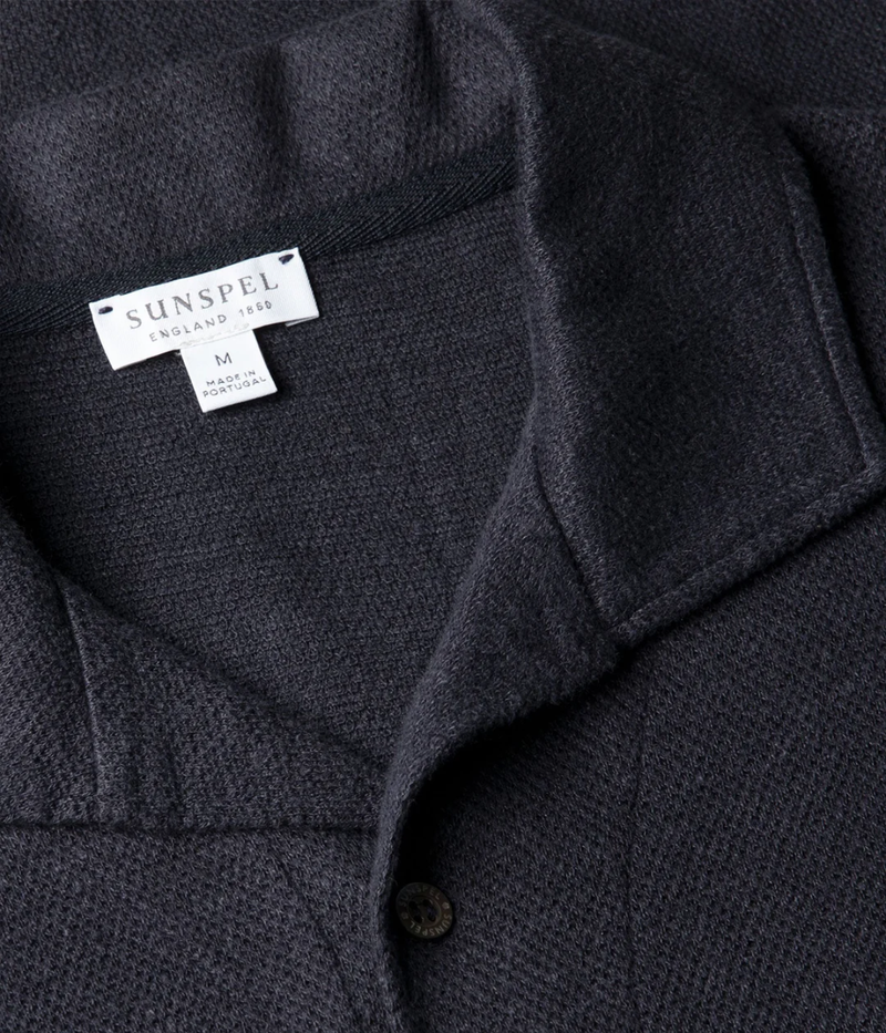 Linen Pique Polo Shirt In Navy