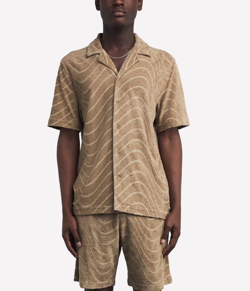Roberto Fibra Jacquard Short Sleeve Shirt in Khaki