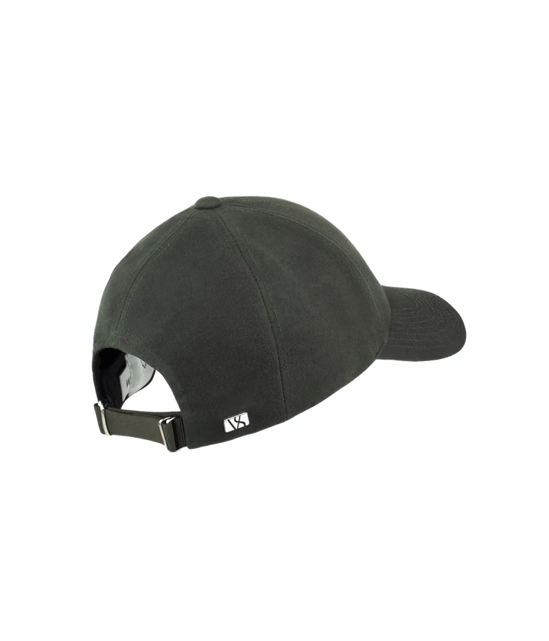 Back view of Varsity Headwear Oilskin Legacy Structured Cap in Ivy Green showing the adjustable nylon strap