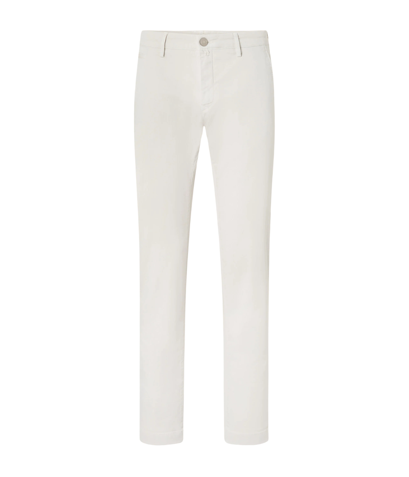 Jacob Cohen Pantalone Slim Fit Bobby in Off White flat lay front view featuring stretch cotton gabardine