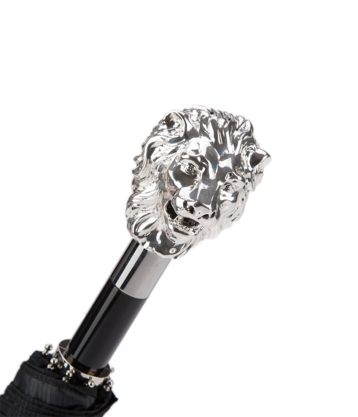 Pasotti Silver Lion Folding Umbrella - Silver Lion Closeup Shot