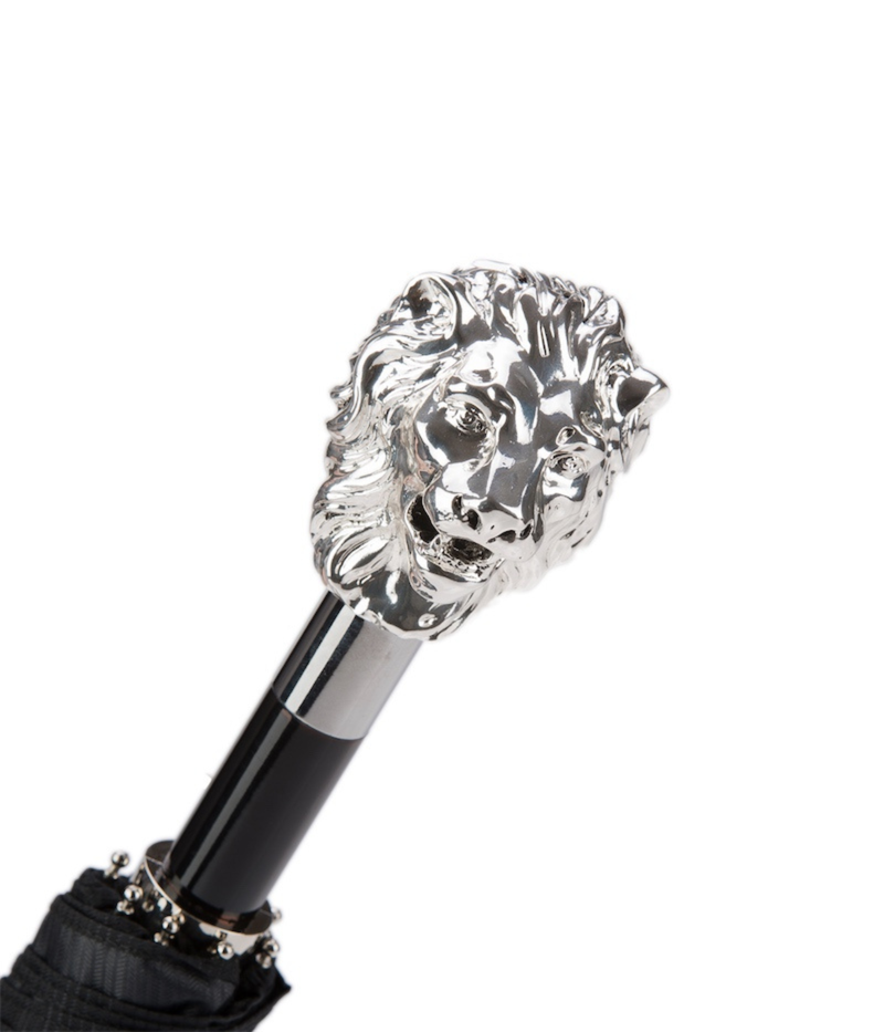 Pasotti Silver Lion Folding Umbrella - Silver Lion Closeup Shot