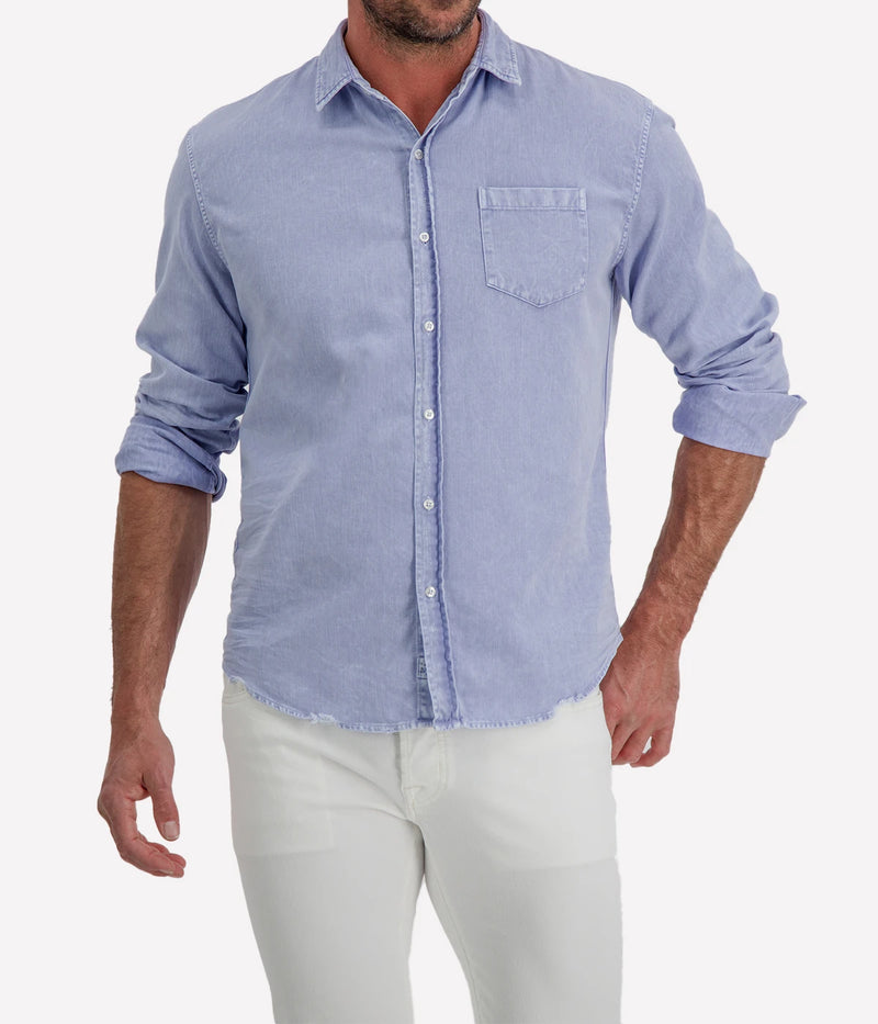 Luke Woven Button Up Shirts In Pool Water Blue