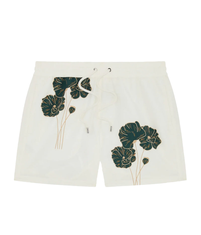 Rio Swim Short Linear Floral Print in Ivory & Evergreen
