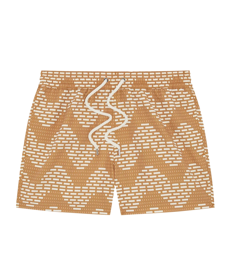 Rio Swim Short Raffia Copa Print in Almond & Ivory