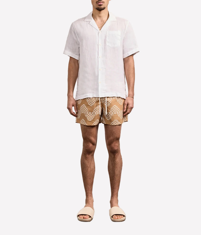 Rio Swim Short Raffia Copa Print in Almond & Ivory