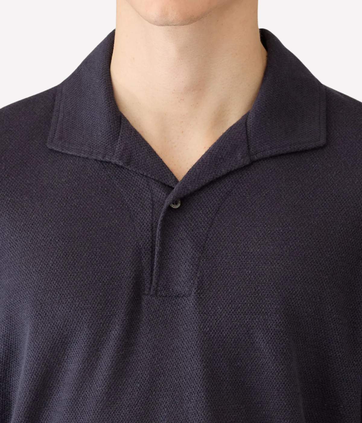 Linen Pique Polo Shirt In Navy