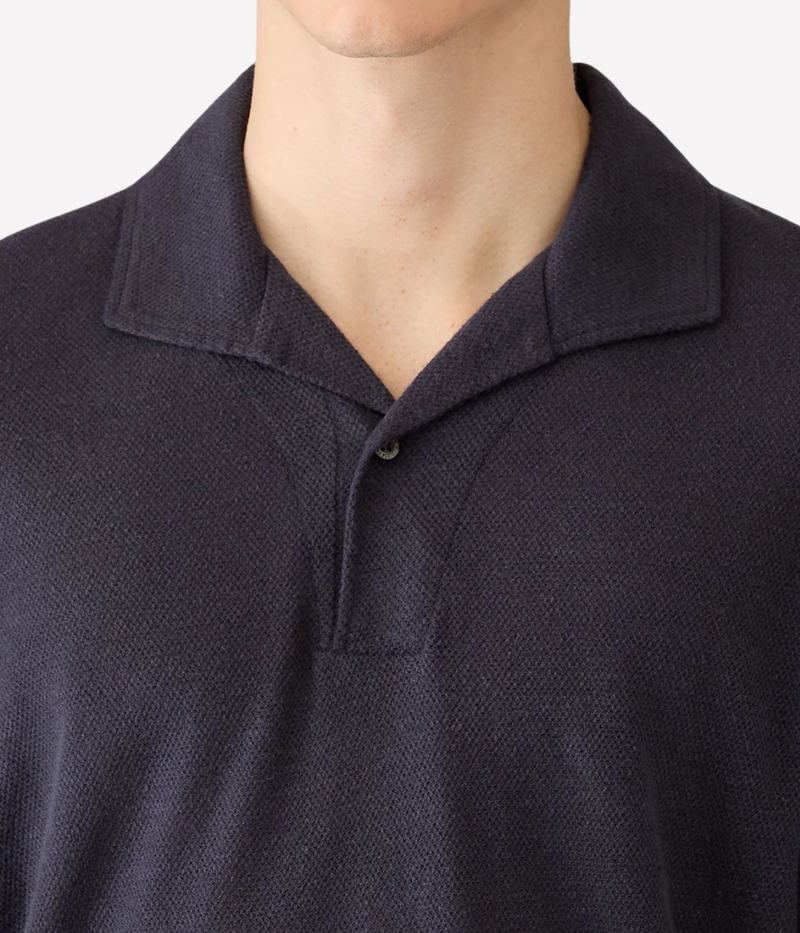 Linen Pique Polo Shirt In Navy