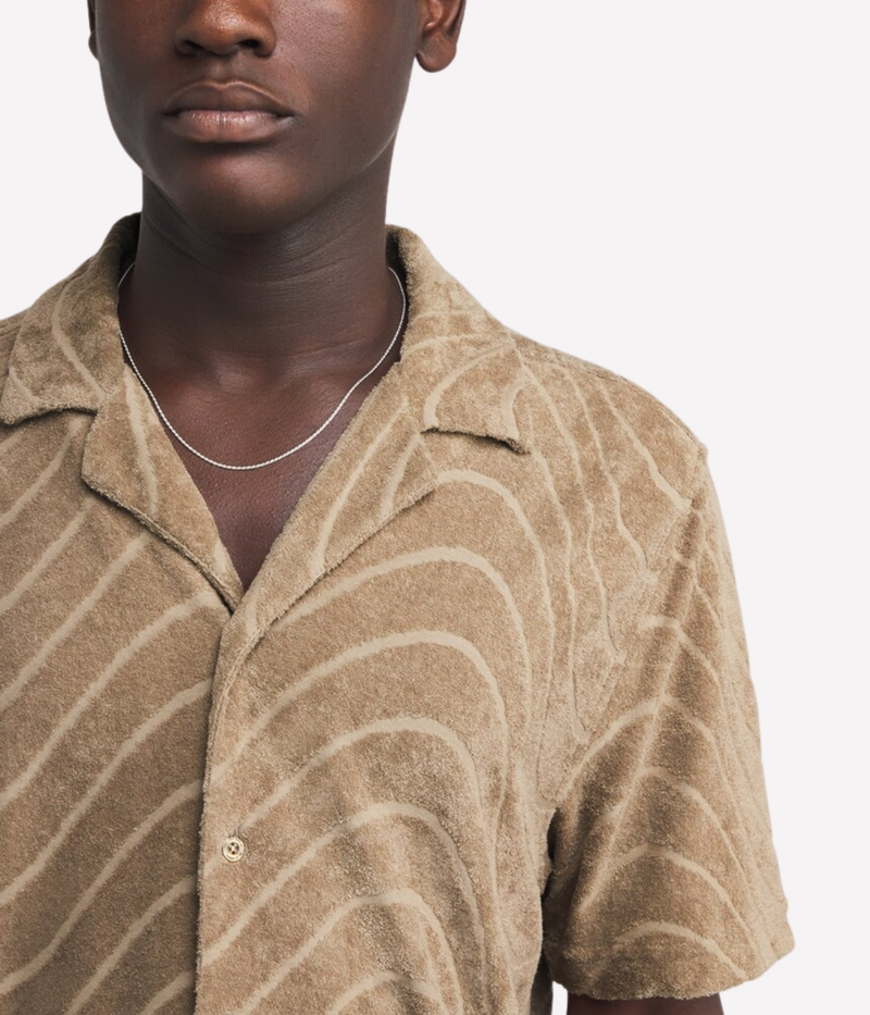 Roberto Fibra Jacquard Short Sleeve Shirt in Khaki