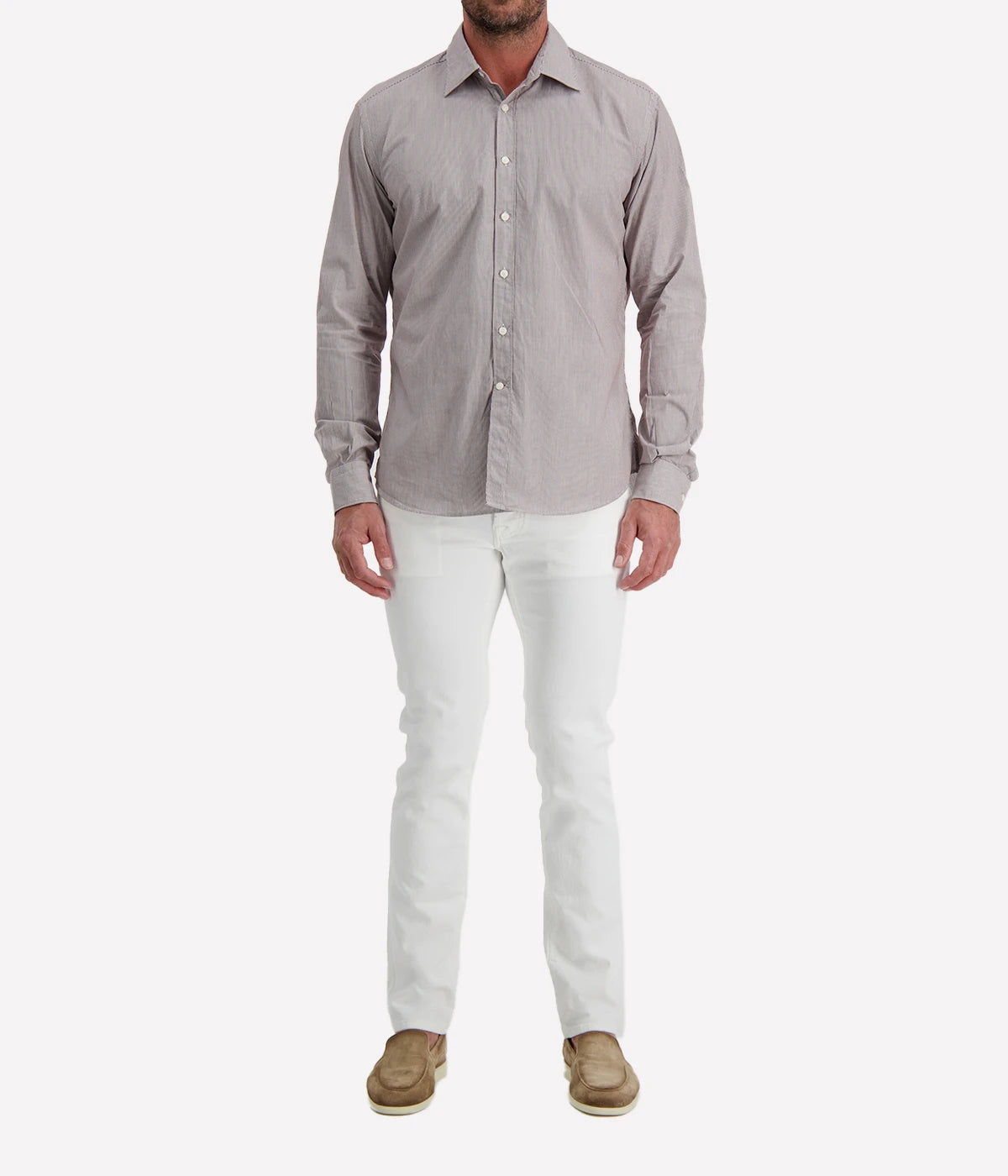Osvaldo Trucchi Regular Fit Shirt WB012 in Brown Stripe – Front View Striped Cotton Shirt