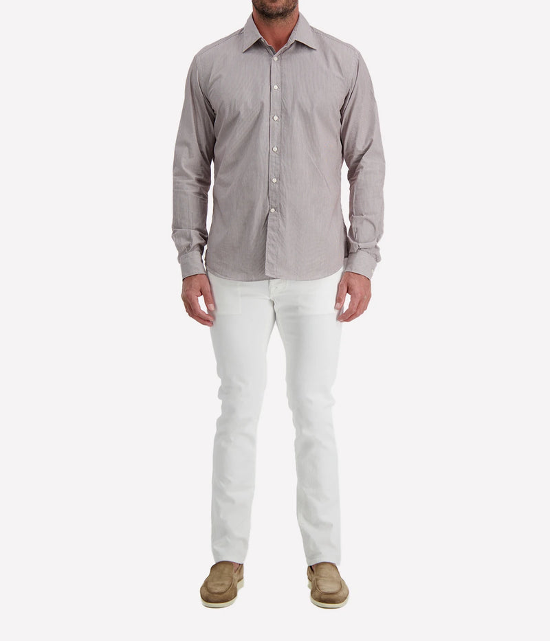 Osvaldo Trucchi Regular Fit Shirt WB012 in Brown Stripe – Front View Striped Cotton Shirt