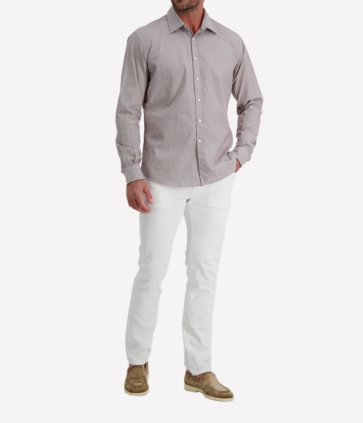 Osvaldo Trucchi Regular Fit Shirt WB012 in Brown Stripe – Front View Striped Cotton Shirt