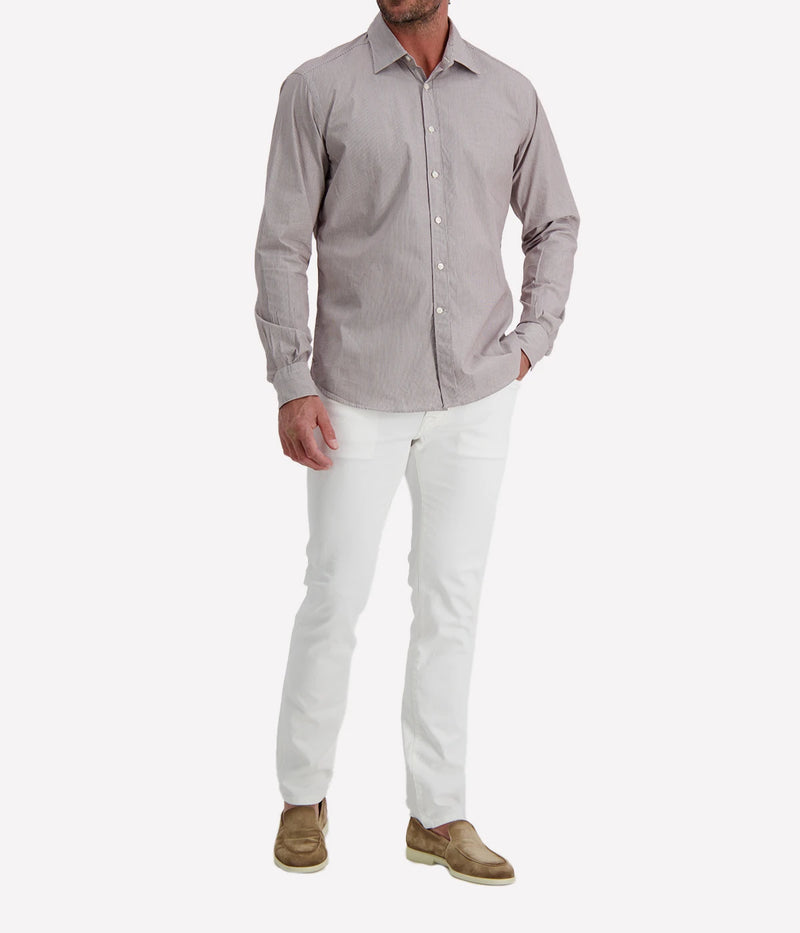 Osvaldo Trucchi Regular Fit Shirt WB012 in Brown Stripe – Front View Striped Cotton Shirt