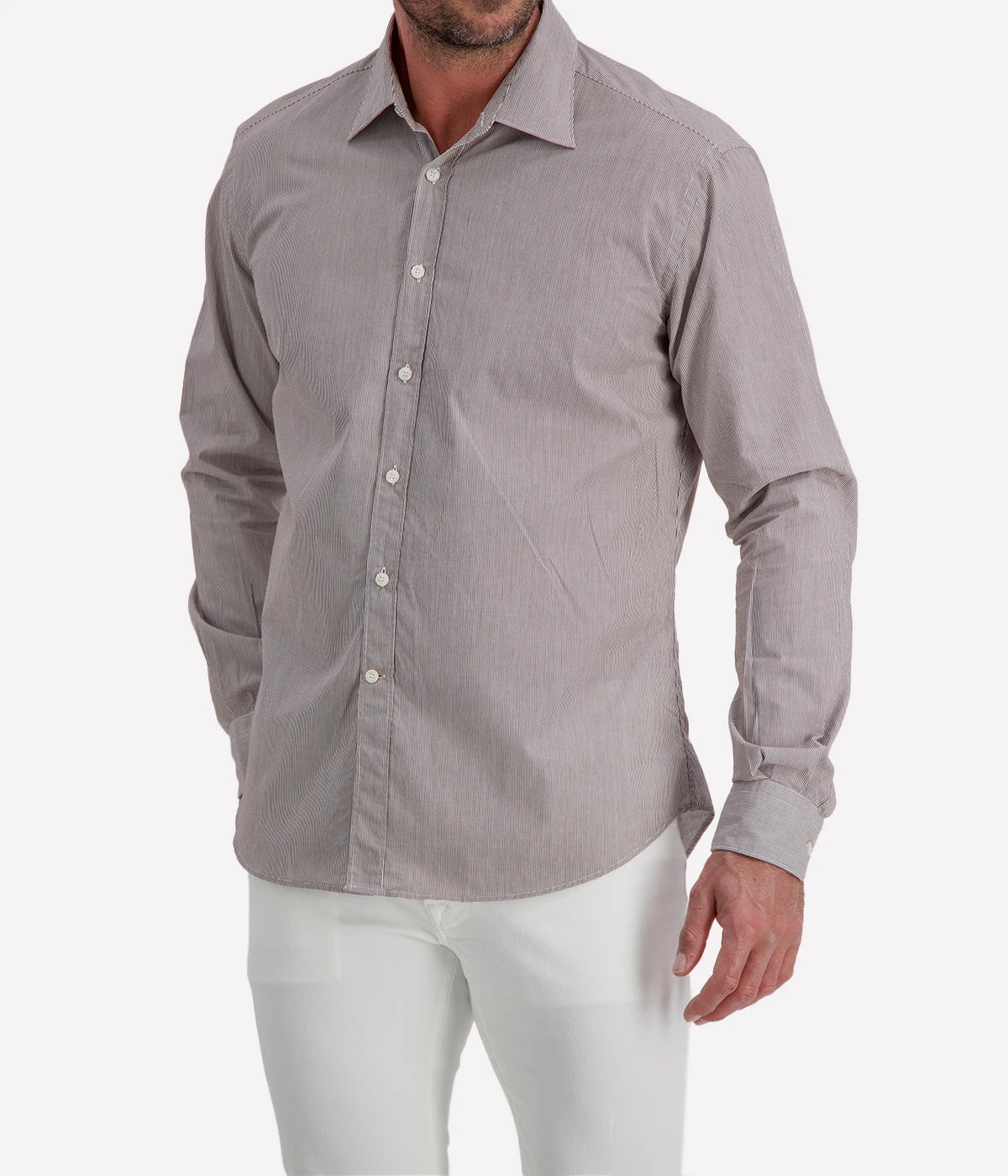 Osvaldo Trucchi Regular Fit Shirt WB012 in Brown Stripe – Front View Striped Cotton Shirt