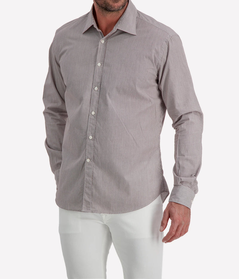 Osvaldo Trucchi Regular Fit Shirt WB012 in Brown Stripe – Front View Striped Cotton Shirt