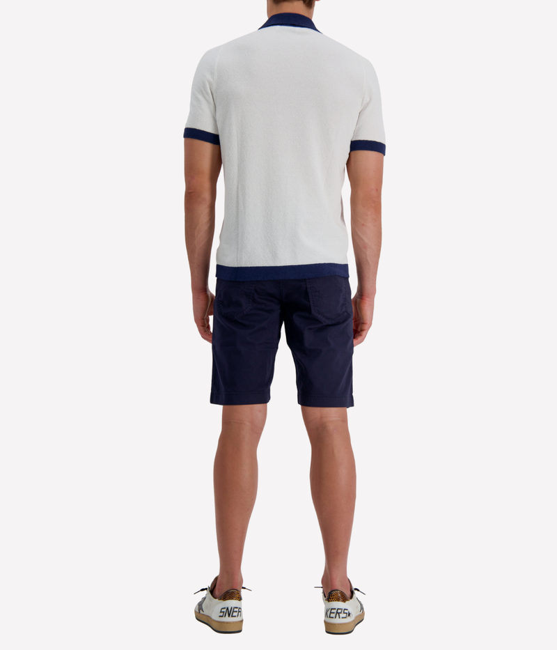 Short Sleeve Boucle Shirt in White Navy Contrast