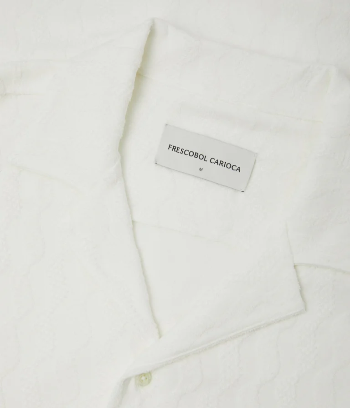 Frescobol Carioca Roberto Terry Shirt in Cream – Close Up View on Collar Jacquard Terry Camp Collar Shirt