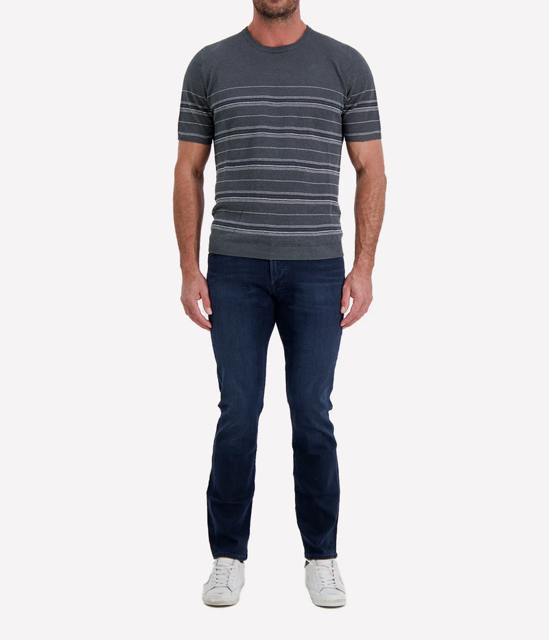 Roberto Collina Knit Short Sleeve Roundneck in Charcoal Full Length front view on model.