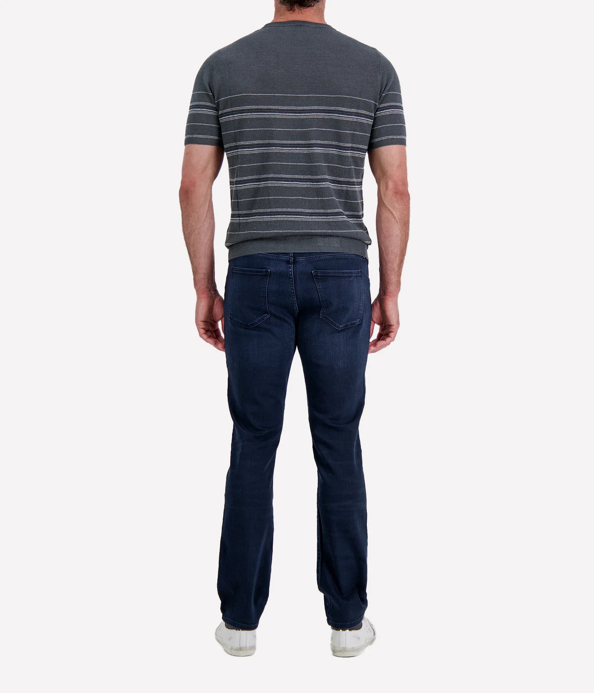 Roberto Collina Knit Short Sleeve Roundneck in Charcoal Back view on model.