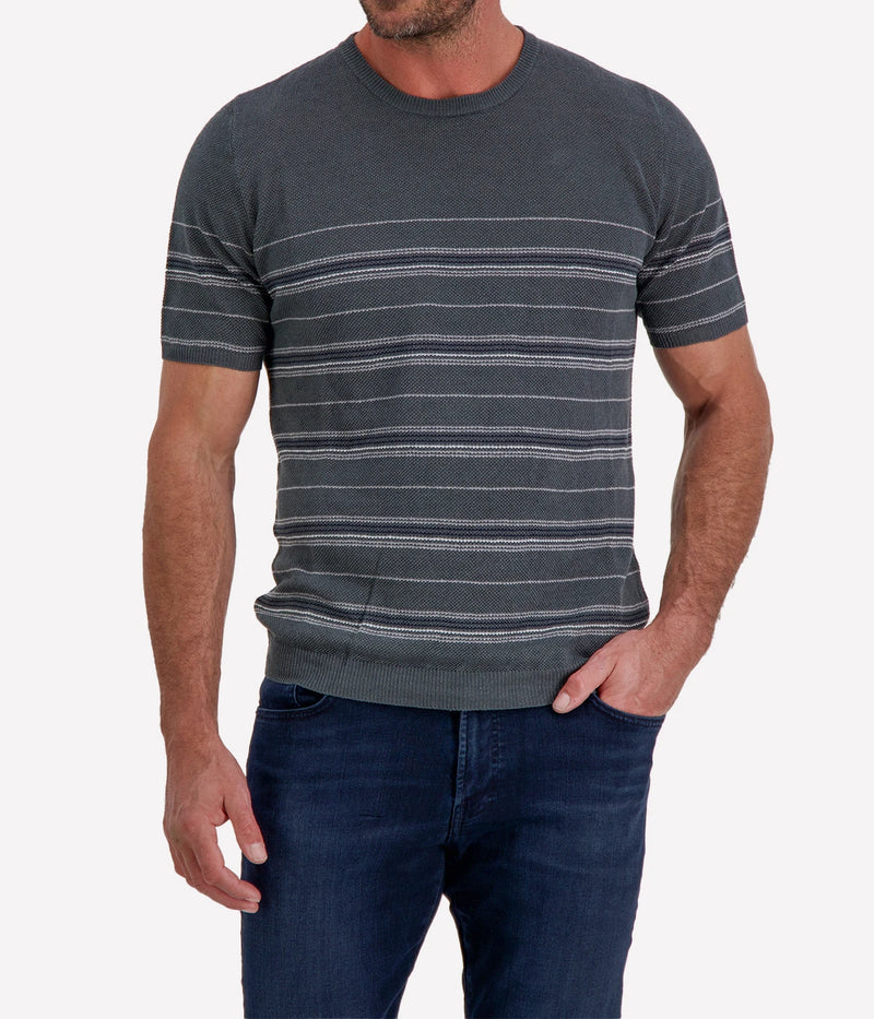 Roberto Collina Knit Short Sleeve Roundneck in Charcoal front view on model.