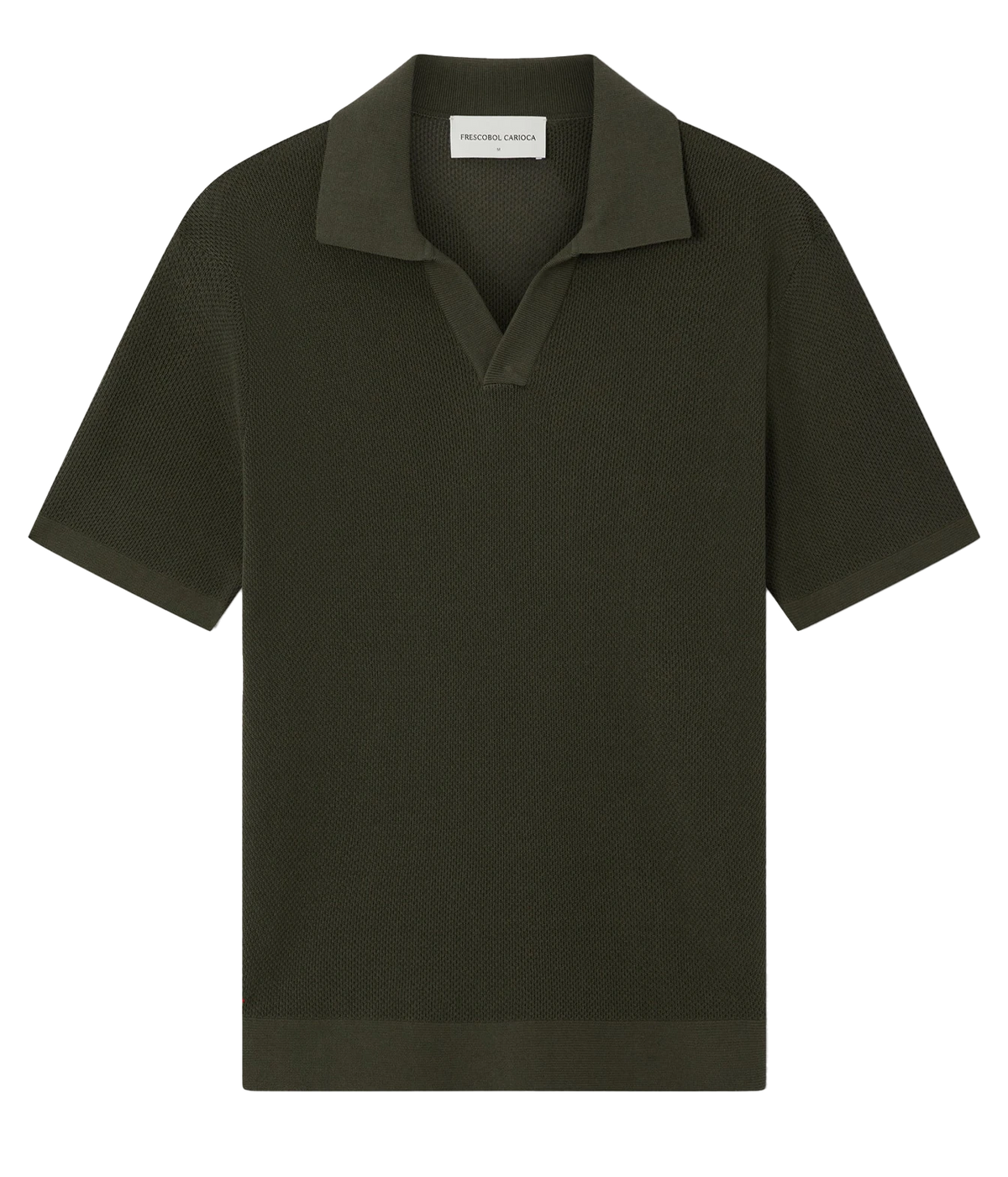 A Frescobol Carioca Rino Short Sleeve Cotton Polo in Cove Green with a textured knit fabric, displayed flat against a solid white background.