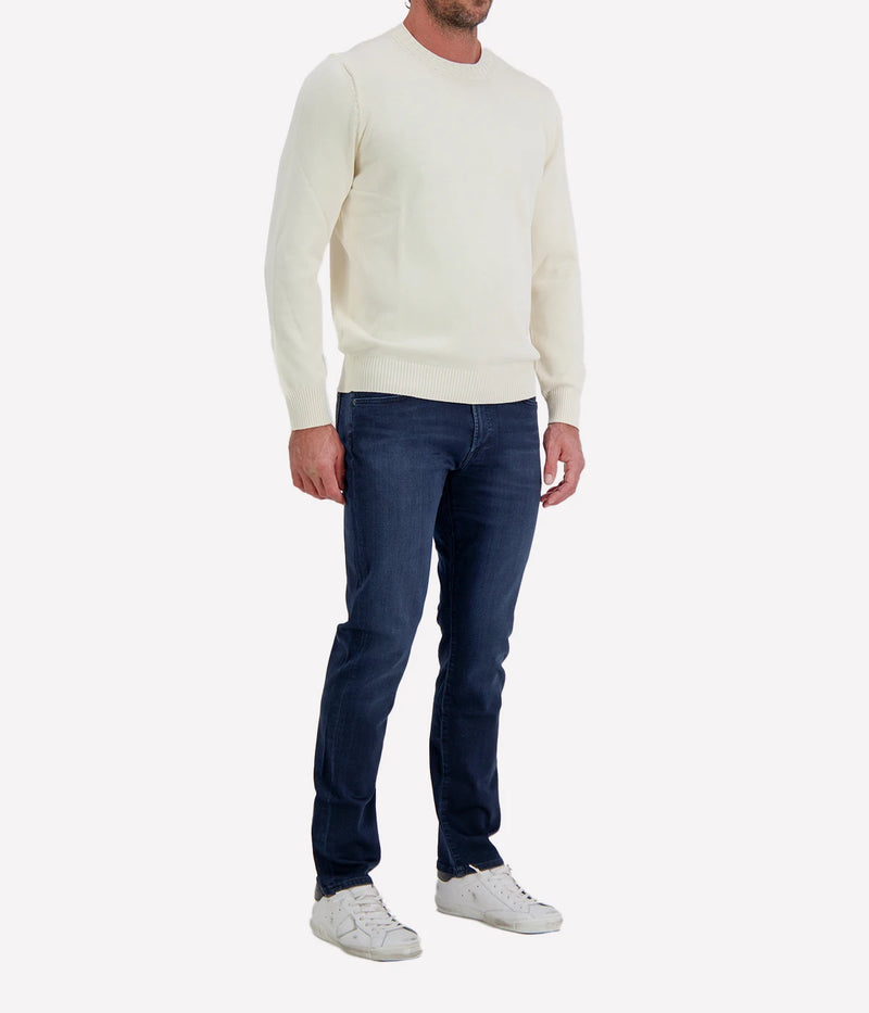 Gran Sasso Crew Long Sleeve in Off White – Angled View 2-Ply Egyptian Cotton Knit