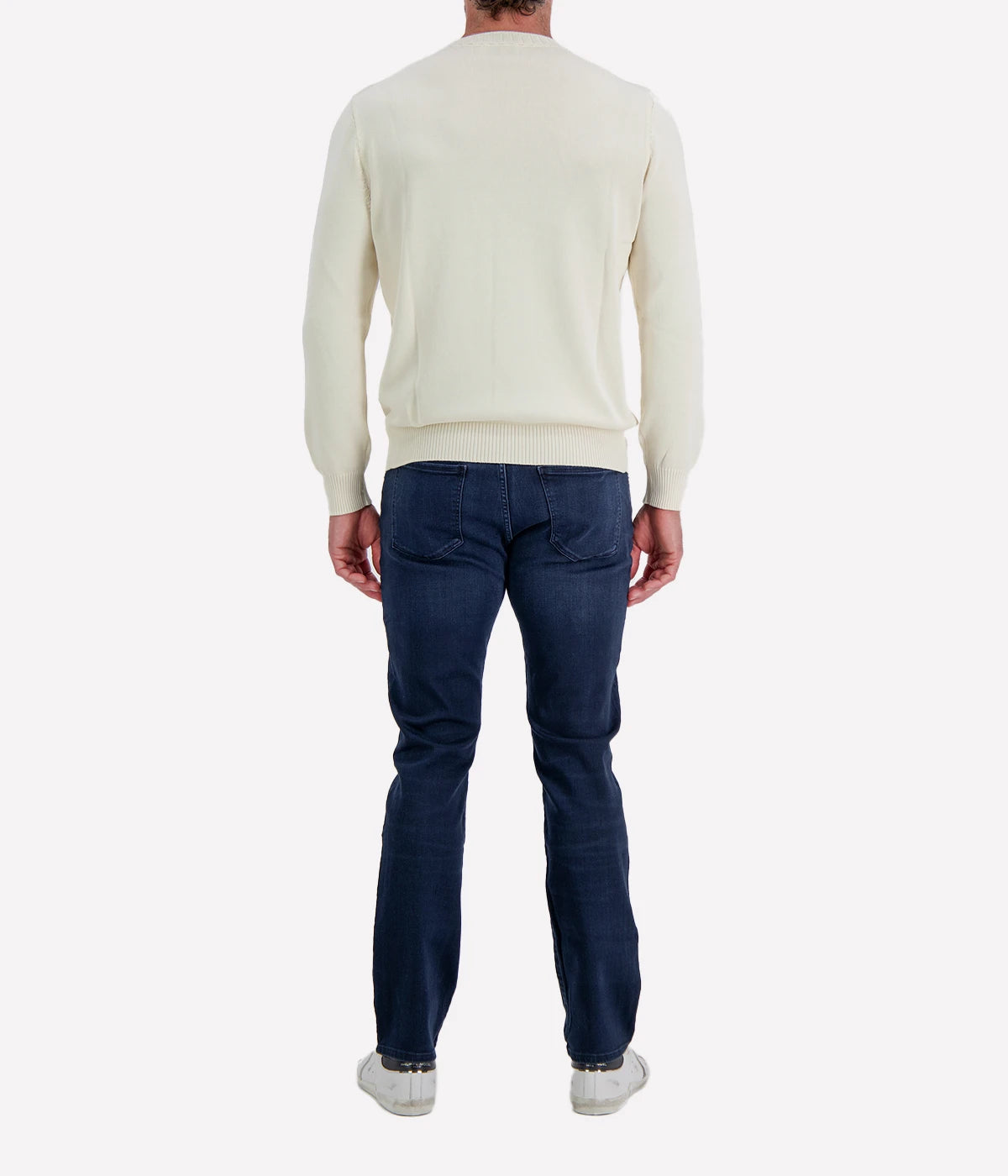 Gran Sasso Crew Long Sleeve in Off White – Back View 2-Ply Egyptian Cotton Knit