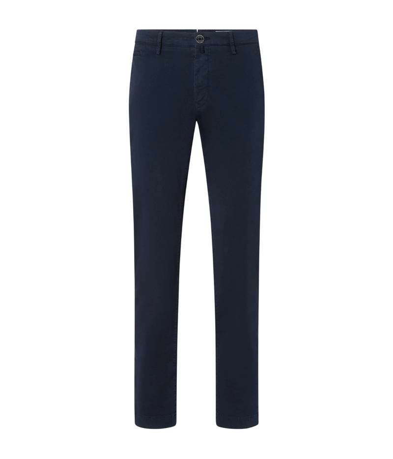 Jacob Cohen Pantalone Slim Fit Bobby in Navy Blue flat lay front view featuring stretch cotton gabardine