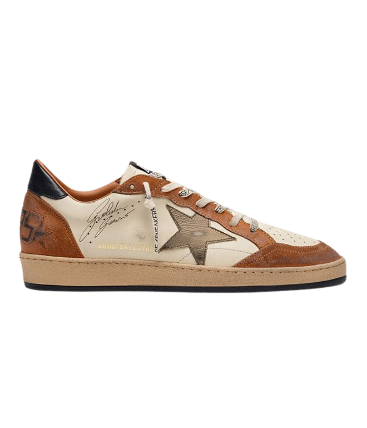 Golden Goose Ball Star Sneaker In White, Beige, Warm Brown, Olive & Black - Side full shot