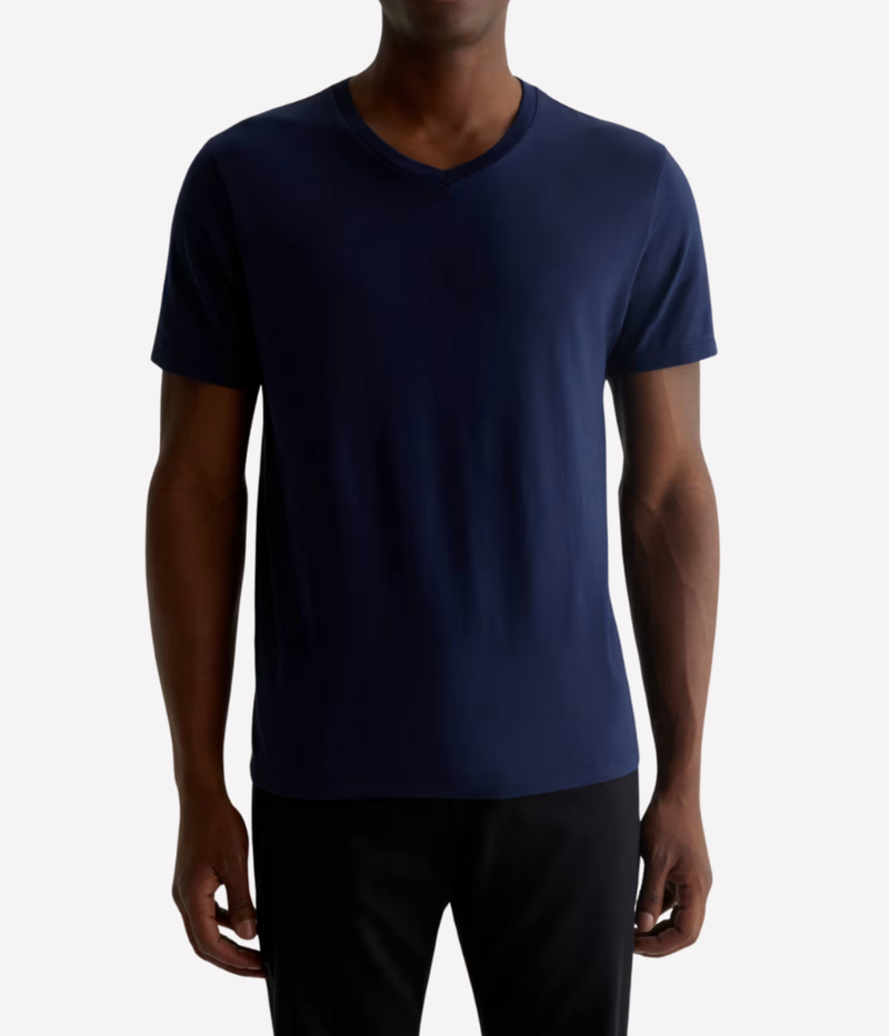 AG Bryce Vee Deep Navy On Model Front View Cotton V-Neck T-Shirt