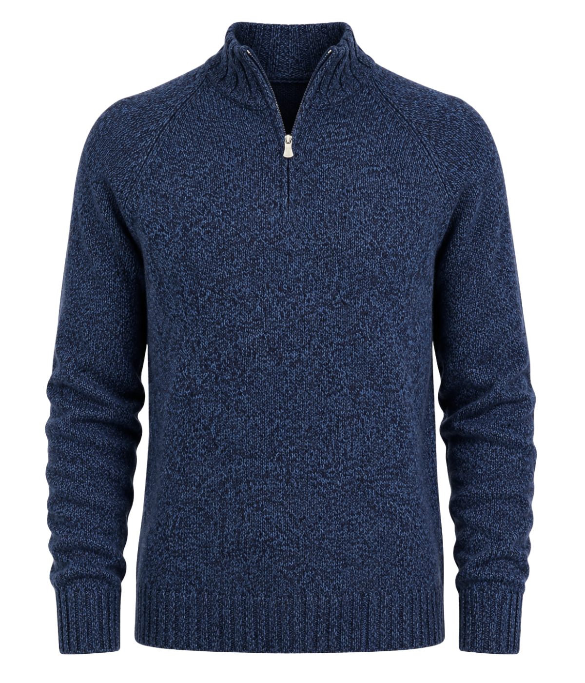 Mock Zip Sweater in Navy Marl