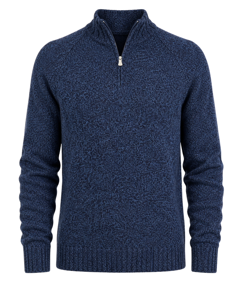 Mock Zip Sweater in Navy Marl
